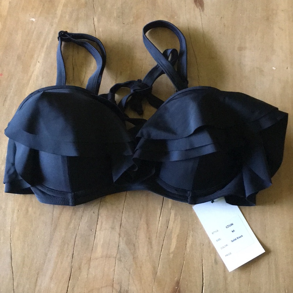 Black ruffle swim top